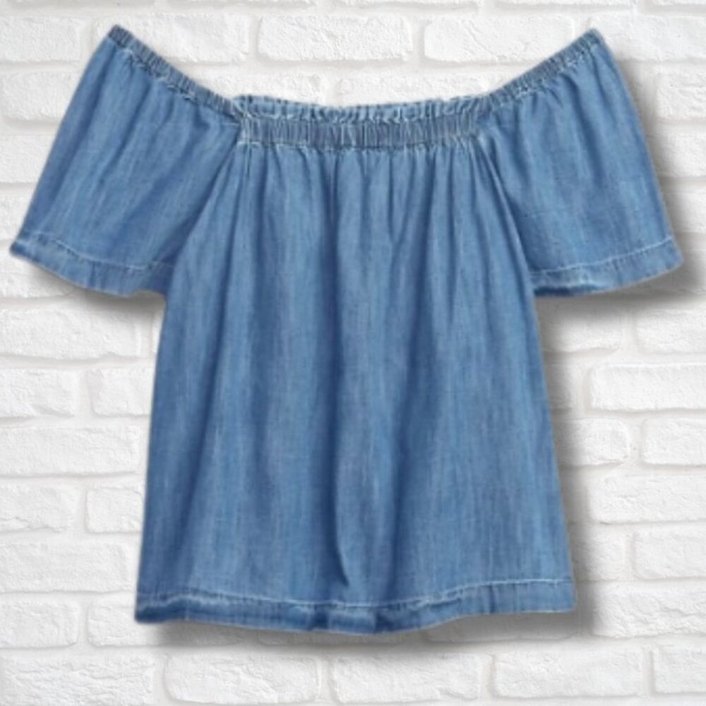 100% Organic Cotton Denim Flutter Sleeve Top with Washwell (GAP)